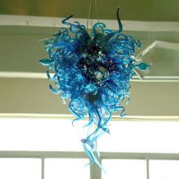 Luxe Blue Hanglampen Murano Handgemaakte Blown Glas Lamp Kerst Kroonluchters Verlichting LED Bollen Bruiloft Decoratie 24 bij 36 inches