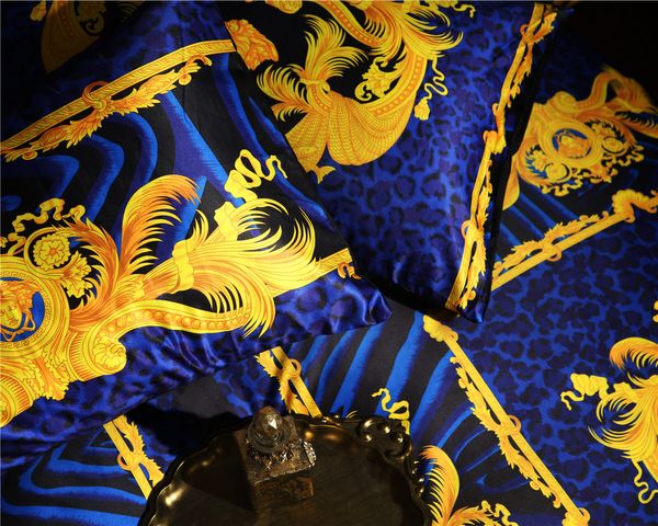 Luxe Blue Tiger 5 pièces ensembles de literie 100 coton tissé Style européen housse de couette taies d'oreiller drap de lit couette housse de couette ensemble