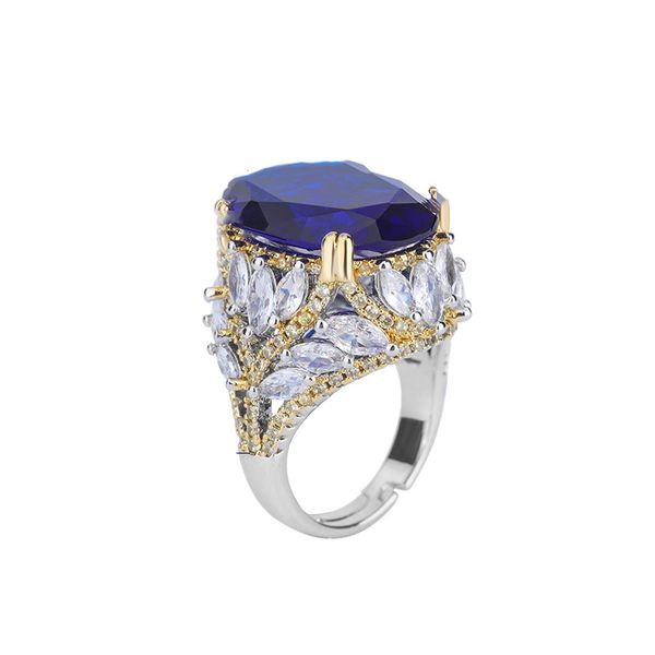 Bagues réglables en Zircon bleu de luxe pour femmes incrustation de zircone CZ blanche Unique dame fiançailles bijoux de mariage cadeaux