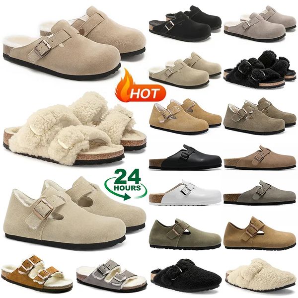 Lujo Bostons Zuecos Birkin Sandalias Diseñador Hebilla Zapatillas Corcho Suela plana Chanclas con patas suaves Diapositivas de piel Hombres Mujeres Birkin Stocks Zapatos Burkin 36-46 Piel de oveja