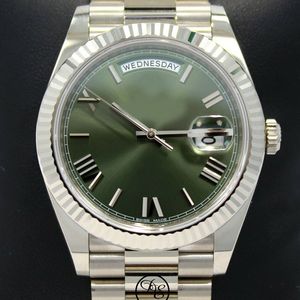 Luxe BP Factory 3235 automatisch uurwerk van hoge kwaliteit 40 mm dag-datum 228239 18K witgoud groene Romeinse wijzerplaat herenhorloge met originele doos