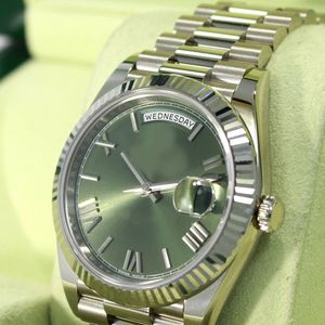 Luxe BP Factory 3235 automatisch uurwerk hoge kwaliteit 40 mm dag-datum 228239 18K witgoud groene Romeinse wijzerplaat herenhorloge met originele doos