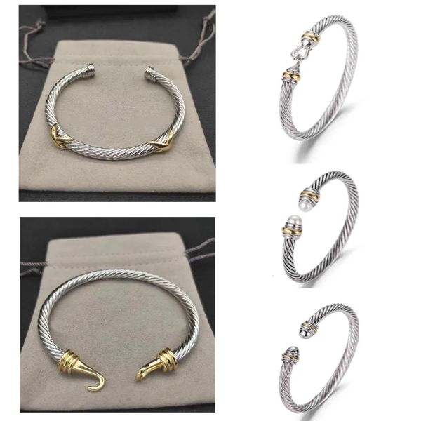 Bracelet de luxe Bracelets Dy Pulsera Designer Bijoux Femmes Men Silver Gold Pearl Head X Bracelet manchette en forme David Y Jewelrys Cadeau de Noël 5 mm