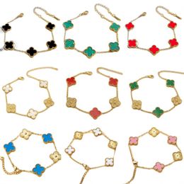 Bracelet Clover Diamond Précision personnalisée Précision Rose Rose Gol Four Leaf Clover Bracelet Charme Bracelet Agate Red Gift de Noël avec boîte C9ZA # SS1