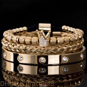 Ensemble de bracelets de luxe Bracelets de Couple faits à la main 3 pièces/ensemble couronne de luxe, breloque royale romaine, Bracelets pour hommes et femmes, cadeau de fête de mariage, bijoux à la mode