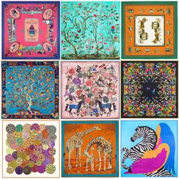 Marque de luxe 100% Foulard en soie sergé multicolore cheval carré écharpe Design imprimé foulard femme cou châle enveloppes Echarpe 240322