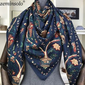 Luxuremerk 100% Twill Silk Scarf Square 130*130cm Scarf sjaals Design Print Kerchief Women Neck Shawl Wraps Echarpe Hijab 240511