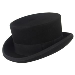 Marque de luxe 11cm 100% laine feutre chapeau haut de forme pour hommes femmes cylindre chapeau Topper chapelier fou Costume de fête Fedora Derby magicien chapeau