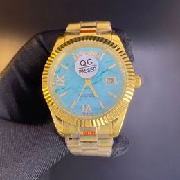 2023 Luxe gloednieuwe mode 41 mm gouden horloge voor mannen Patroonontwerper Hoogwaardige AAA Mechanische automatische mannelijke roestvrijstalen blauwe wijzerplaat Boy vriend Gift