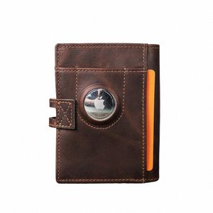 Luxury merk Airtag Wallet Men Leather RFID aluminium kaarthouder Zipper slanke portemonnees Anti-Lost ID creditcardvouwportefeuilles B3AH#
