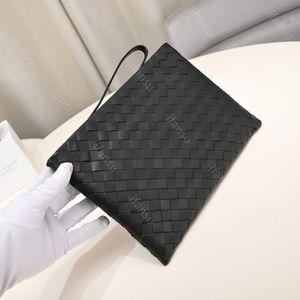 Sac de marque de luxe pochette en cuir véritable sac d'affaires de créateur haut de gamme mode sac de fichier tissé à la main grande capacité style minimaliste voyage noir