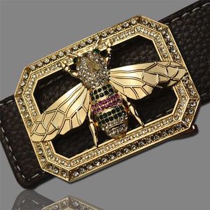 Cinturones de marca de lujo para hombres y mujeres, moda unisex, hebilla de diseño de abeja brillante, cinturones de cuero moldeador de cintura de alta calidad 220125