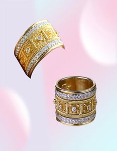 Luxuremerk Big Golden Finger Rings for Men Women Fine Jewelry Cubic Zirkon Micro verharde Rhinestone Wedding Rings Gift Z5M527 Q070234689
