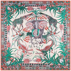 Marque de luxe grande taille Animal imprimé écharpe femmes carré sergé foulard en soie éléphant écharpe châles Bandanas en gros 130*130CM Q0828