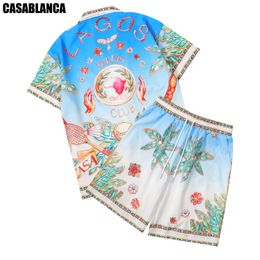 Casablancas shirts set Heren shirts casablanc Causale Designer Mannen kort Shirt pak casa blanca Strand broek US Size M-3XL