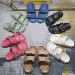 Luxe merk Casual sandalen, nieuwste F-type damesschoenen, slippers, topkwaliteit echte lederen schoenen, designer Buckle Sandalen, platte hakken, comfortabele slippers