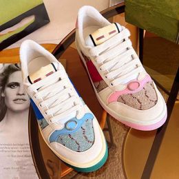 Diseñador de calzado casual de marca de lujo Screener esmaltado Crystal zapatillas de deporte para hombres y mujeres Moda vintage hecho viejo cuero sucio B22 zapatillas de deporte