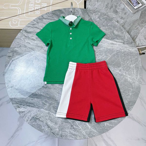 Costume de marque de luxe pour enfants, vêtements d'été avec ruban rayé, polo à revers, manches courtes, short, ensemble deux pièces