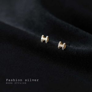 Marque de luxe classique diamant charme mode fiançailles oreille s925 argent face diamant clouté lettre H mini mini avec logo