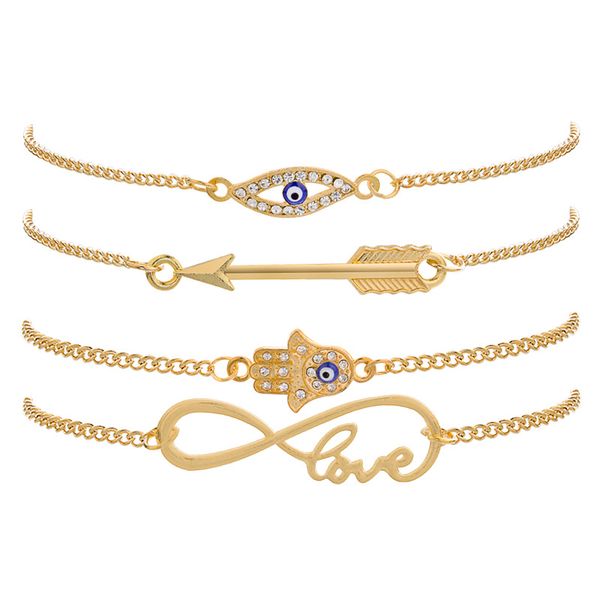 Ensemble de bijoux classiques de conception de luxe mode hommes bracelet à breloques pour les yeux en strass avec flèche en or