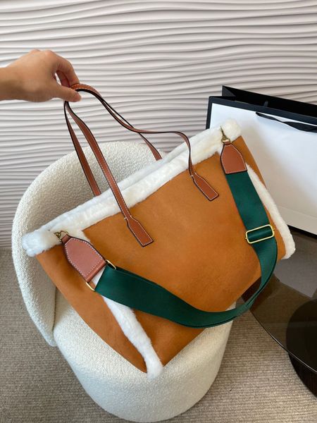 Bolso de mano clásico de marca de lujo, bolso de felpa de invierno, bandolera con flores para mujer, bolsos de hombro de cuero genuino informales, bolsos de compras de gran capacidad