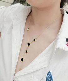 Collier pendentif trèfle de marque de luxe, noir et blanc, Double face, en acier inoxydable, or Rose 18 carats, bijoux pour femmes 8622083