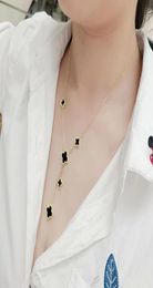 Collier pendentif trèfle de marque de luxe, noir et blanc, Double face, en acier inoxydable, or Rose 18 carats, bijoux pour femmes 5536557