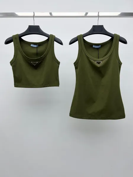 Camisetas de algodón de marca de lujo con cuello redondo para mujer, camisetas cortas de diseñador de moda sin mangas para mujer, camisetas de calidad de pasarela