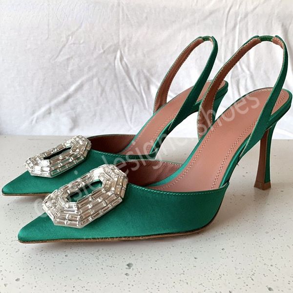 Marca de luxo cristal diamantes moda sandálias apontou toe salto alto sexy elegante mulheres vestido sapatos designer mulheres sandálias verão senhoras festa casamento mulas 2022