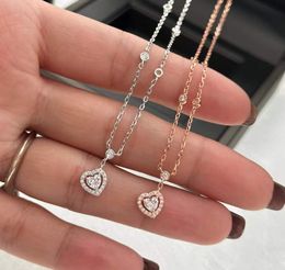 Marca de lujo Crystal Ocean Diamond Necklace Mujeres 925 Sterling Silver Double Zircon Heart Pendant Wedding Party Jewelry Ladies Chain Gargantilla