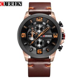 Marca de lujo CURREN nueva moda reloj de pulsera deportivo correa de cuero cronógrafo reloj masculino calendario Casual hombres relojes 232d