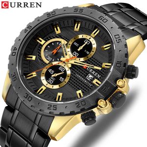 Marca de lujo Curren Relojes de cuarzo Reloj de pulsera cronógrafo de acero inoxidable Reloj deportivo para hombre Reloj de cuarzo de negocios informal para hombre Q0524