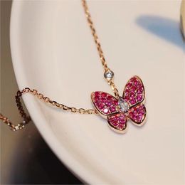 luxemerk schattige vlinder designer kettingen voor vrouwen zoet roze kristallen steen korte choker ketting ringen armbanden oorbellen topgrade sieraden cadeau