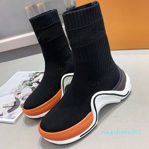 Luxe Merk Design Enkellaarzen voor Vrouwen Elastische Breien Stof Sokken Schoenen Slip op Platform Schoenen Damesmode Korte Laarzen X1