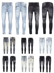 Skinny Fit PB Paarse Jeans Hommes Heren Elastisch Denim Painted Effect Gescheurd Grote maat 38