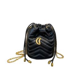 Mini sac seau à cordon de serrage pour femmes, marque de luxe, mini sac à bandoulière avec chaîne