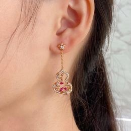 Boucles d'oreilles de gourde kirin de haute qualité designer gourde rouge et boucles d'oreilles en diamant en dentelle verte 18k bijoux plaqué or