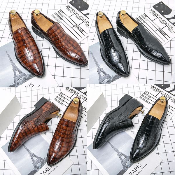 Marque de luxe Designer Hommes Mocassins Chaussures En Cuir Véritable Marron Noir Crocodile Motif Pointu Chaussures En Cuir D'affaires Chaussures Habillées Slip On Chaussures De Mariage Taille 38-48