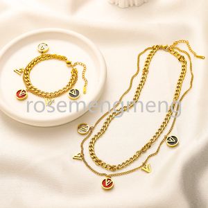 Luxury merk ontwerper hangers kettingen Dubbele dek goud vergulde roestvrijstalen ketting armbandbrief Choker hang ketting charme keten juwelen accessoires