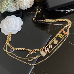 Marque de luxe Pendentifs Colliers Double Couche Perle Cristal Plaqué Or 18 Carats En Acier Inoxydable Lettre Ras Du Cou Pendentif Collier Chaîne Bijoux Accessoires