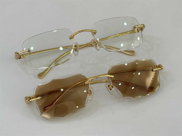 Marque de luxe Designer photochromique lunettes de soleil sans monture hommes Vintage rétro diamant coupe lentille changement de couleur lentille cadre sans cadre Zonnebril lunettes