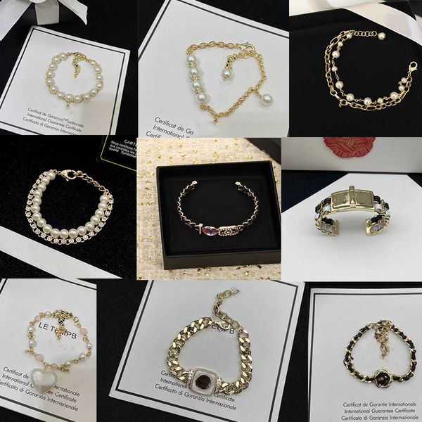 marque de luxe designer série 18K bracelets de charme en or brillant cristal bling diamant perle coquille élégant bracelet bracelet bijoux de mariage de fête pour les femmes