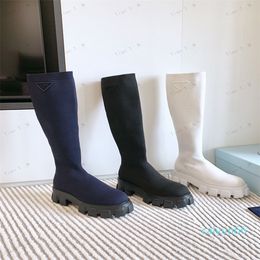 Marca de luxo designer inverno feminino sobre o joelho meias botas estiramento de malha saltos grossos