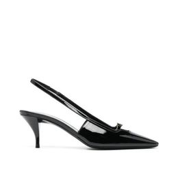 Brand de luxe Designer Femmes Chaussures de sandale Black Patent Cuir Pointdtoe 70 mm Pumps Slingback Blade Square Toe Nero Sandales 35-42