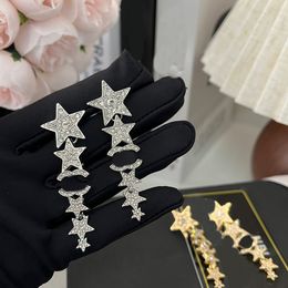 Diseñadores de marcas de lujo Canal Cuelga Stud Letras dobles Estrella geométrica Mujeres famosas Cristal Rhinestone Pendiente largo Fiesta de bodas