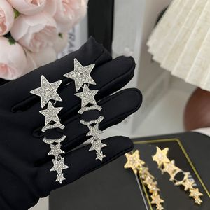 Luxury Brand Designers Channel Dangle Stud Double Letters Geometric Star Famous Women Crystal Rhinestone Long Earring Wedding Party