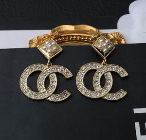 Luxury merkontwerpers dubbele letters stud geometrische beroemde vrouwen 925 zilveren kristal strass rhinestone long earring bruiloftsfeestje joodlry