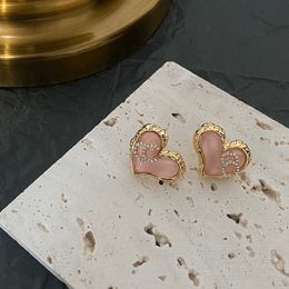 Luxe Merk Ontwerpers Roze Minnaar Dubbele Letters Stud Koper Eardrop Geometrische Beroemde Vrouwen Messing Oorbel Wedding Party Jewerlry