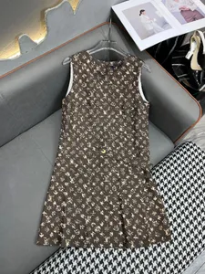 Luxuremerk Elegant patroon ronde nek jurk zomer hoge taille casual dame jurken mode 2024 mouwloze jurk