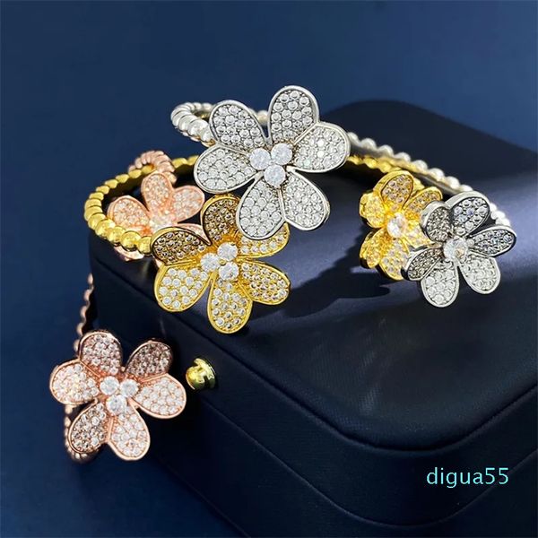 Marque de luxe Four Blover Flover Designer Bracelet Bangle 18K Gold Belle Silver Diamond Crystal Zircon Bling Charm Bracelettes Bracelets Bijoux Cadeau